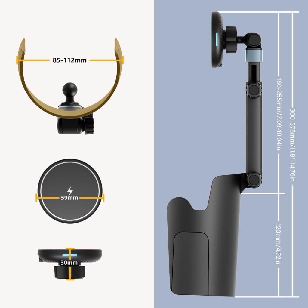 Supporto magnetico del supporto di tazza di plastica dell'automobile con i caricatori rapidi 15W regolabile in altezza per il telefono cellulare