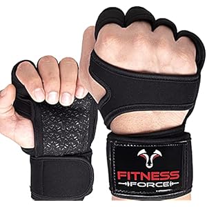 FITNESS FORCE Ventilated Weightlifting Gloves Workout Gloves for Men & Women with Built-in Wrist Wraps Fingerless Gym Gloves for Men Perfect for Exercise Fitness, Weight Lifting, Cross Training