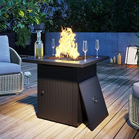 Merax Outdoor Propane/Butane Gas Fire Pit Table, with Lava Rock Stone, steel panel for wicker look, 50000 BTU, UKCA Certification Cover