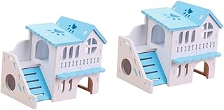 Ipetboom 2 Peças Gaiola De Hamster De Dois Andares Villa Gerbil Gaiola De Hamster Cama De Resfriamento Casa De Hamster Duas Camadas Casa De Madeira Da Guiné Gaiolas E Habitats Rato Gaiola