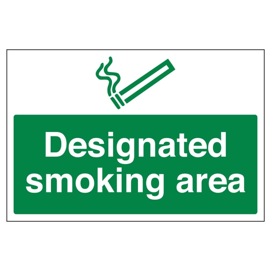 V Safety Designated Smoking Area 600 x 450 mm - 3mm Aluminium Composite Safety Sign, Red