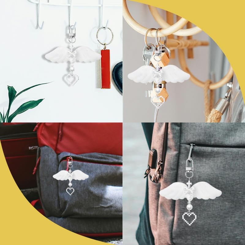 Angle Wing Heart Keychain Keyring Cross Keychain Charm for Bag Purse Religious Gifts for Women Teens Girls Christian Winged Key Charm Aesthetic Y2K Keychains for Car Key Backpack Purse - Image 5