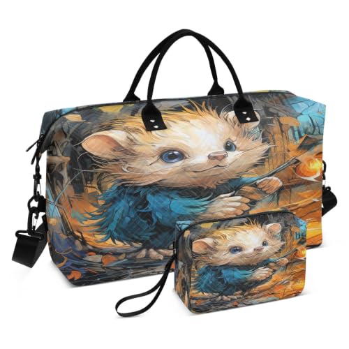 Sac de sport de natation motif hérisson avec trousse de maquillage voyage