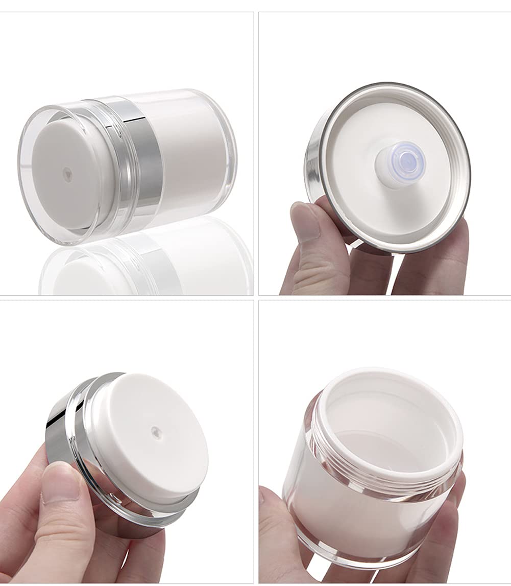 Wresty 2 Pack Airless Cosmetic Container Empty Acrylic Air Pump Jars Travel Vacuum Bottle Airless Cream Lotion Sample Containers Makeup Packing Pump Bottle Jar (30g/1oz) image 3