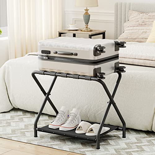 Hoobro Folding Luggage Racks Set Of 2, Suitcase Stand With Fabric Storage Shelf For Guest Room, Metal Luggage Holder, 27 X 15.3 X 22 Inches, Bedroom, Hotel, Space Saving, Black Bk04Xlp201 #TOP3