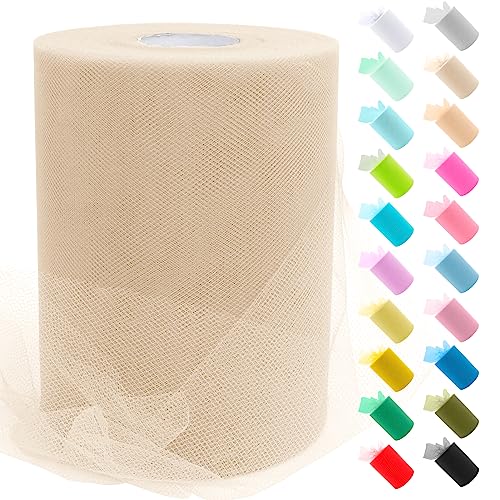 Uiopa Tulle Ivoire, 15cm x 91,4m Rouleau de Tulle en Polyester Maille Tissu pour Tutu Jupe, Deco Mariage/Fête, Deco Chaise Mariage, Noeud Cadeau, Artisanat DIY