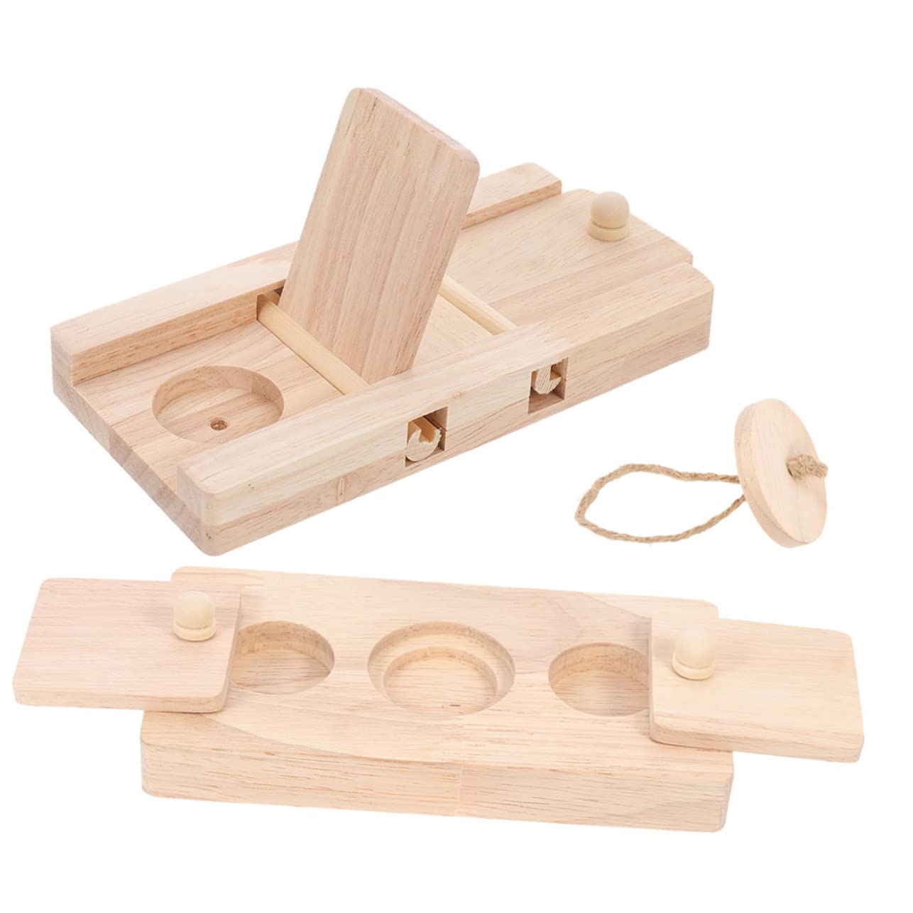Happyyami Jouet de Recherche de Nourriture pour Hamster en Bois 2 Pièces | Décors pour Cage, Cachettes à Friandises, Lot Compact pour Exploration et Occupation