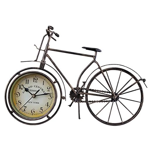 Berry President Antique Crafts Retro Vintage Style Bicycle Desk & Shelf Clock Modern Home Office Decoration Tabletop Display Ornament (Brown)