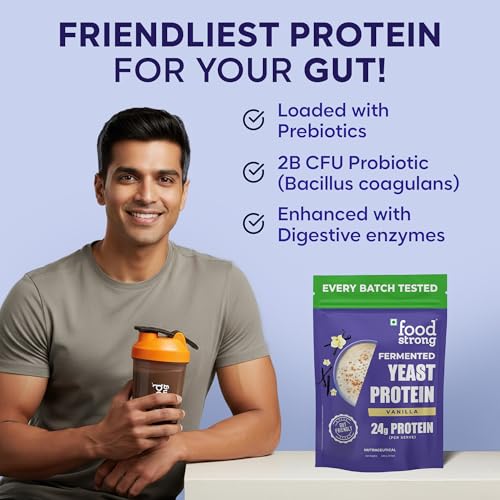 Image of Foodstrong Fermented Yeast Protein - Vanilla | 26g Complete Plant Protein with Probiotics, Digestive Enzymes, & Indian Herbs | Vegan | No Sugar | 500g