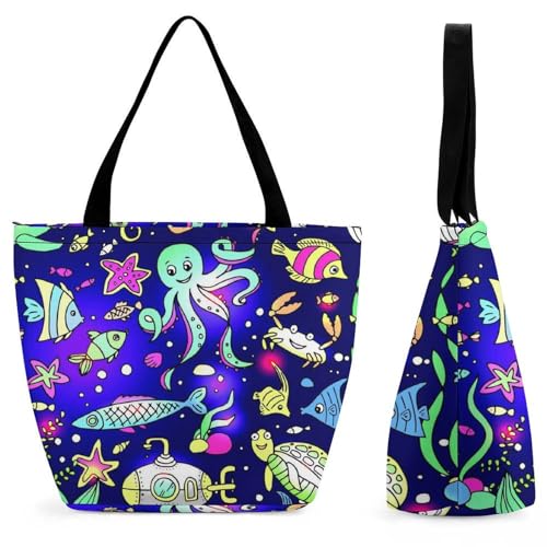 Sac à main poulpe et étoile de mer pour femme grand sac de shopping voyage