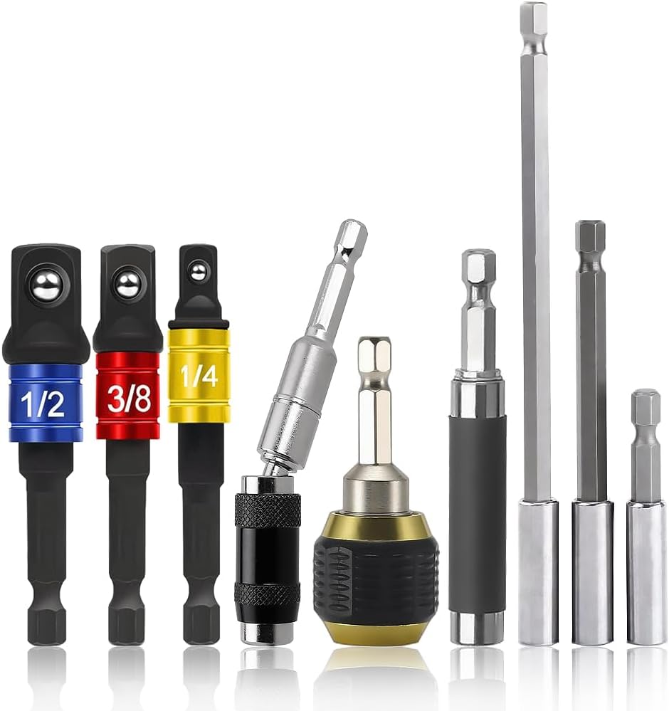 Kigauru 9Pcs Drill Bit Holder Extension Set CRV 1/4 Inch Hex Shank