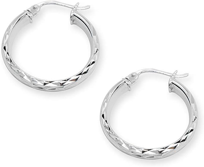 Sterling Silver 3mm Diamond-Cut Half Round Click-Top Small Hoop Earrings, Choose a Size or Hoop Set - Image 2