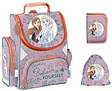 Eiskönigin Frozen Schulranzen Mädchen 1 Klasse Tornister Schulrucksack Schultasche Set 3 teilig für Grundschule | inkl. Federmäppchen Sportbeutel
