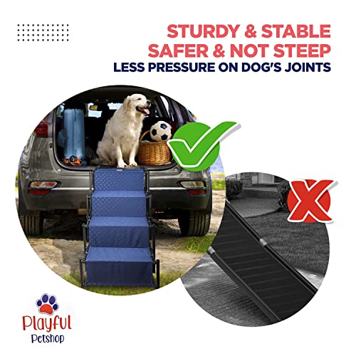 Playful Petshop Dog Ramp For Car - Small, Medium, Large Dogs - Lightweight Dog Steps For Cars And Suv, Truck - 140 Lbs. Max Weight - Dog Car Ramp - Navy Blue Dog Stairs For Car - Foldable Pet Steps #TOP4