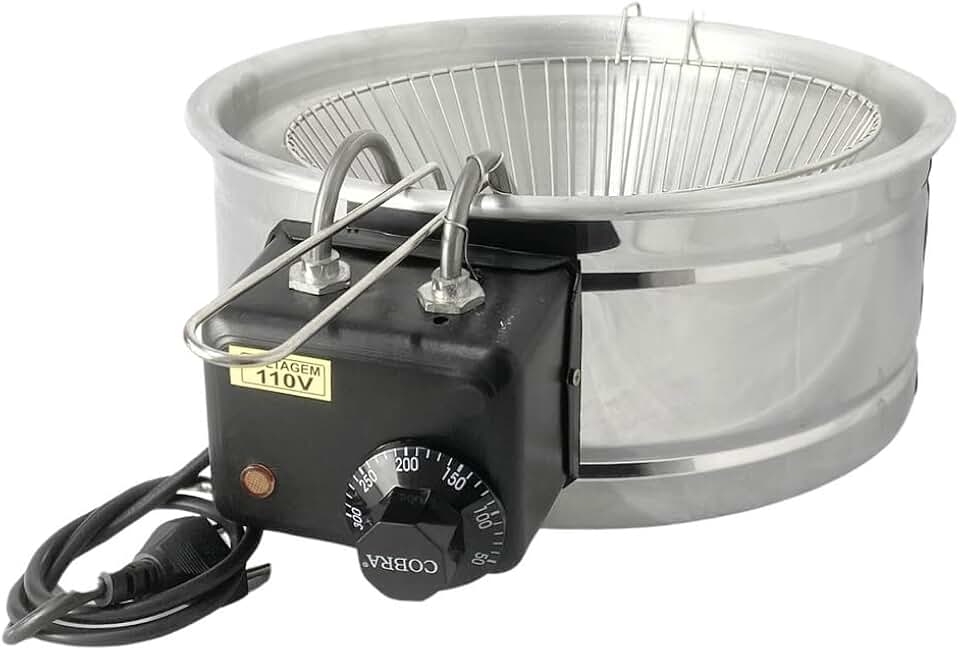 Fritadeira Elétrica de pastel Tacho 5 Litros Redonda Inox 110v e 220v Fritura batata Pastelaria(110v)