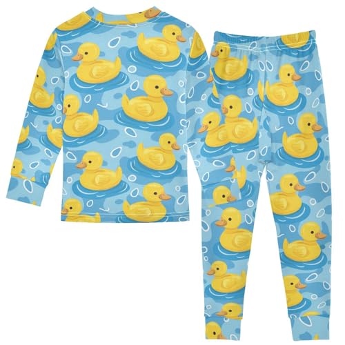 Fustylead Yellow Rubber Duck on Swimming Pool Cotton Pajamas Long Sleeve Sleepwear Lounge Set2