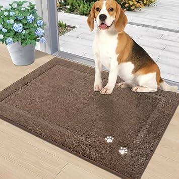 BEQHAUSE Soft Brown Stair Treads 4PCS and Dirt Trapper Dog Door Mat 20"x32" with Non Slip Backing