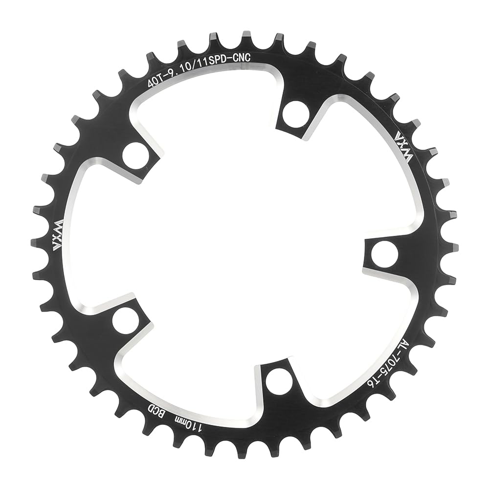 KTKEET 110/130BCD Chainring 36/38/40/42/44/46/48/50/52/54/56/58/60T Round Narrow Wide Chainring 5 Bolts Bicycle Chainwheel for 8-12 Speed Road Bike Folding Bicycle (Black,110BCD 40T)