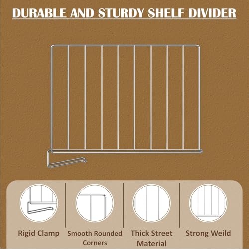 Image of JD FRESH 4-Piece Shelf Divider Set /Stainless Steel Wardrobe Separator for Clothes /Books & Pantry Storage /Partition for Shelves /Closet & Cupboard Organizer for Home & Office (Silver)