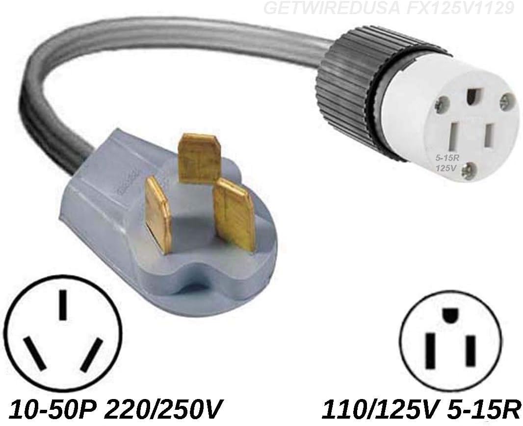 Fit A New Gas Stove Range Oven 3-Prong Standard Wall Little Plug In To A Large Plug-in Outlet. Small Plug To Big Receptacle, Power Cord Adapter/Converter. FX125V1429