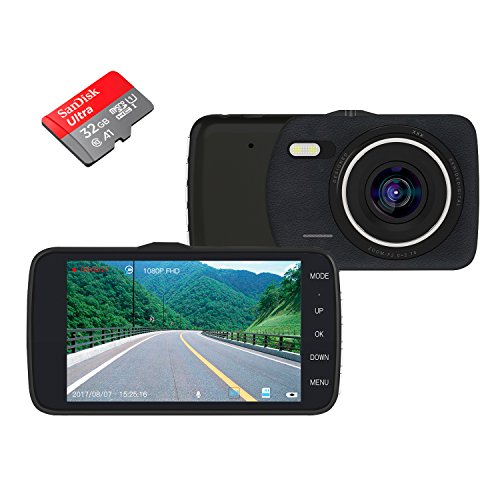 Car DVR Vehicle Camera Dash Cam Driving Video Recorder For Cars 1080P HD Camera 170 Degree Wide Angle Lens 4 Inches IPS Screen Night Vision Tachograph Included 32GB Card