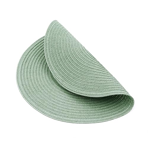 Image of SHACOS Round Placemats Set of 6 Washable 15 inch Cotton Polyester Table Mats Woven Braided Place Mats for Dining Table, Sage Green