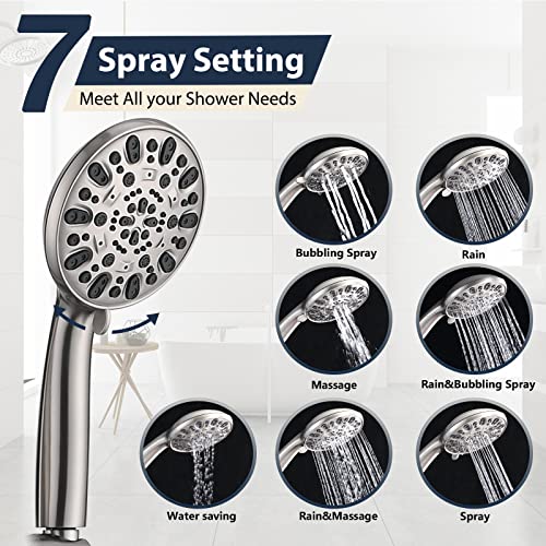 Uclimaa Rainfall 8 Inch Round Shower Head With High Pressure Handheld Spray Combo, Drill-Free Slide Bar With Adjustable Shower Extension Arm, 3-Way Diverter For Easy Reach, 5Ft Hose- Brushed Nickel #TOP3
