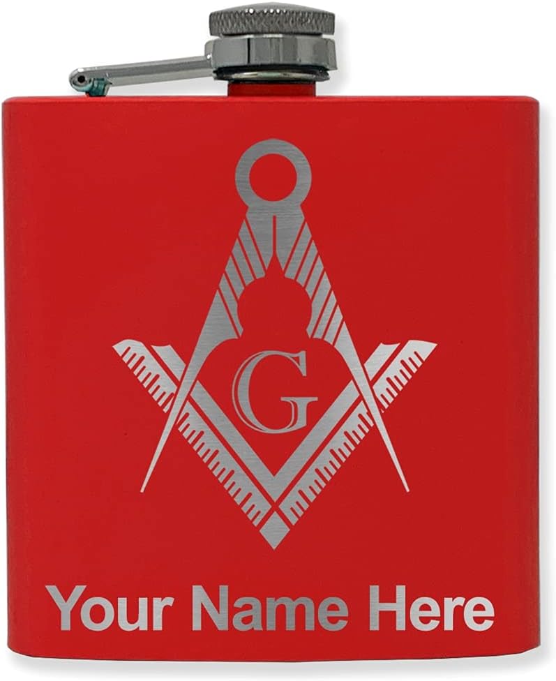 LaserGram 6oz Stainless Steel Flask, Freemason Symbol, Personalized Engraving Included (Black)