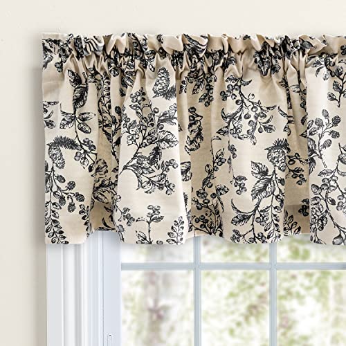 Ricardo | Waverly Gardens Insert Valance | 42" W X 13" L | Black | Farmhouse Curtains | Great For Layering | Vibrant Leaf Design | Unlined Soft Cotton | Light-Filtering | Machine Washable #TOP19