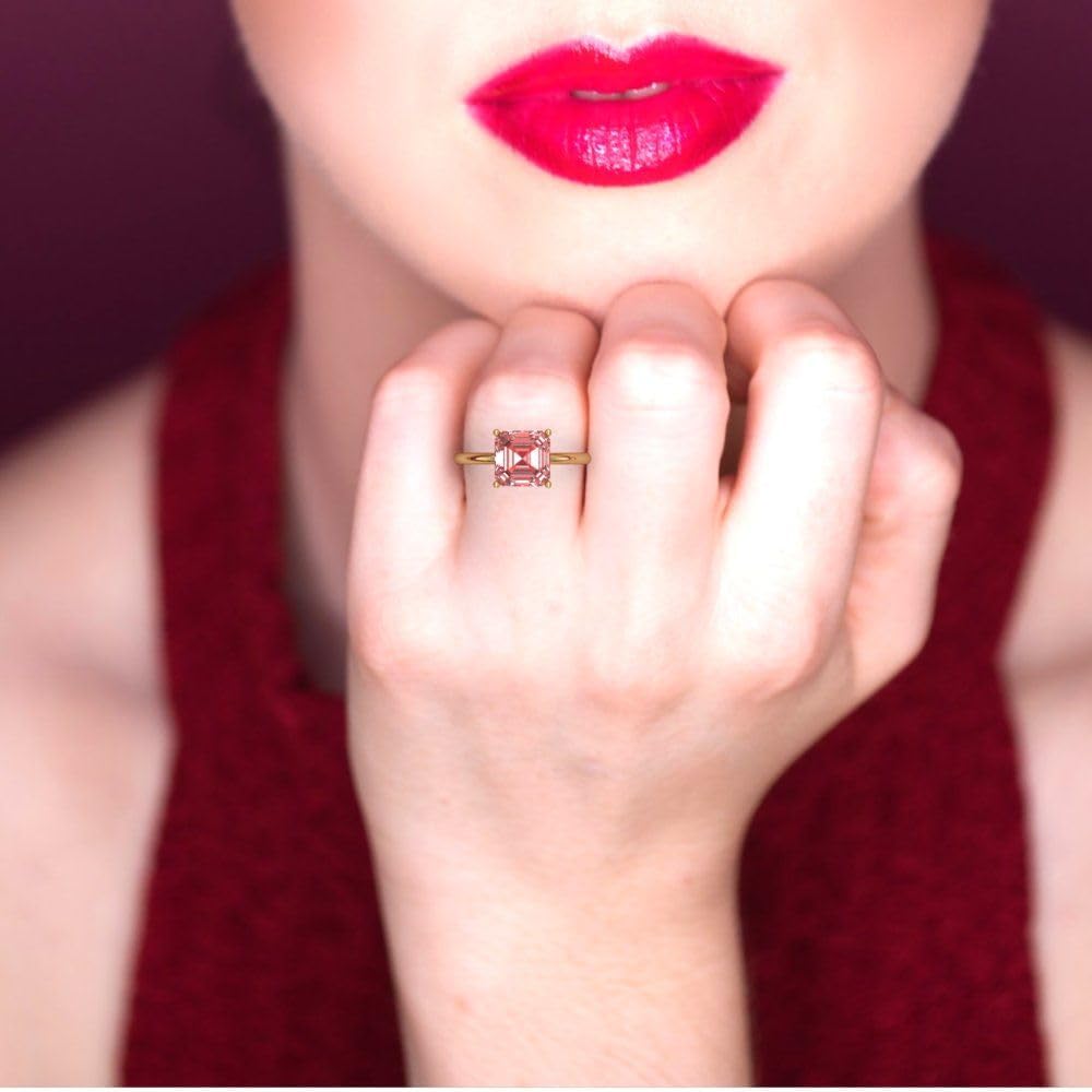 Clara Pucci 14K Solid Yellow Gold 2.5 ctw Garnet Solitaire Ring for Women | Anniversary, Birthday Gift | 8.0mm Asscher Cut - Image 5