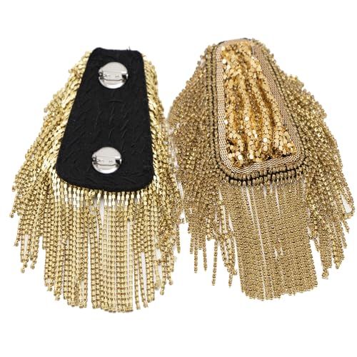 Image of 2 pcs Chain Tassel Rhinestone Epaulette Crystal Shoulder Epaulet Spirk Shoulder Badge Brooch Pin For Blazer Punk suit coat