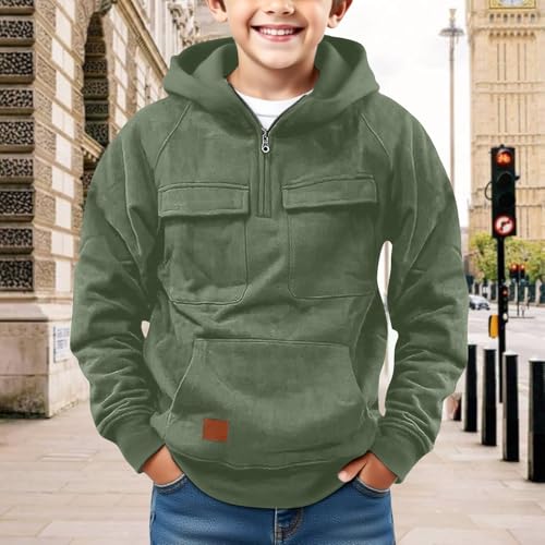 Boys Half Zipper Hoodies Athletic Pullover Tops Long Sleeve Fleece Hooded Fall Winter Sweatshirts with Pockets2