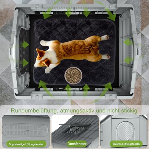 HENGMEI Hundehütte aus Kunststoff XL Haustierhaus Wasserabweisend 79.5×70.5×78cm Isoliert Hundezwinger Plastik mit erhöhtem Boden Schiebedach Katzenhaus Hundekäfig