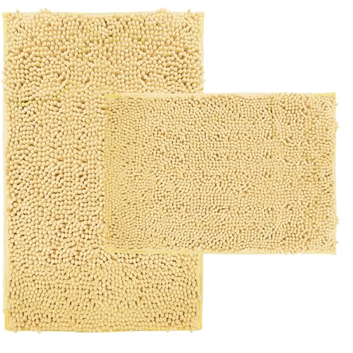 RUNHELIX 2-Piece Plush Chenille Bath Rugs - Non-Slip