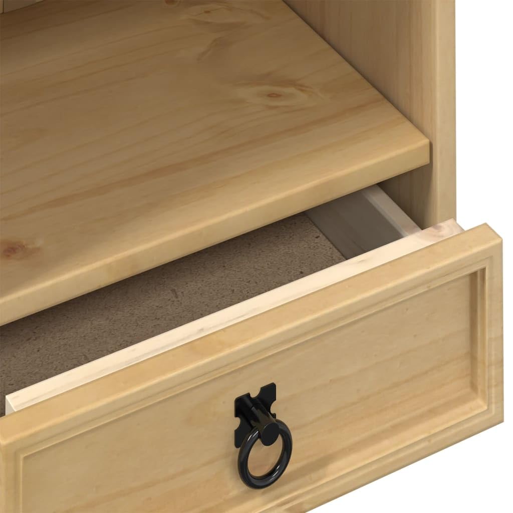 Mobile Porta CD 40x30x110 cm Legno Massello di Pino | Cassetto e scomparti a giorno, finitura cerata ambra, multifunzionale per ufficio o camera da letto