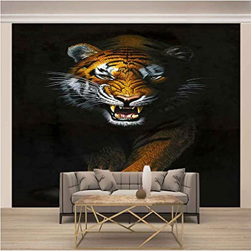 Papier peint tigre 3D pour transformer un mur de salon blanc - 3