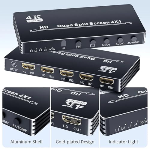 Multiviewer 4K 4x1 Switch Quad Switcher boîtier de commutation vidéo