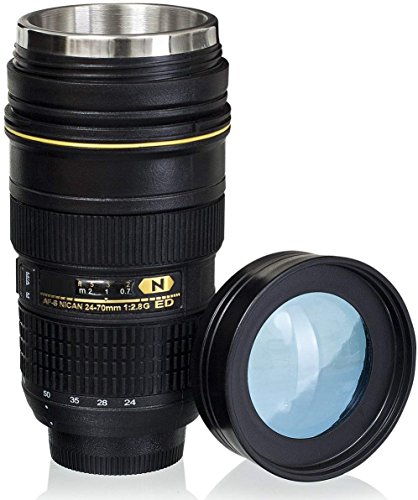 Wrcibor Lens Cup with Stainless Steel Insulated Tumbler, 1:1 Camera 24-70mm F2.8G Lens Imitation, 16oz (TRANSPARENT COVER) …