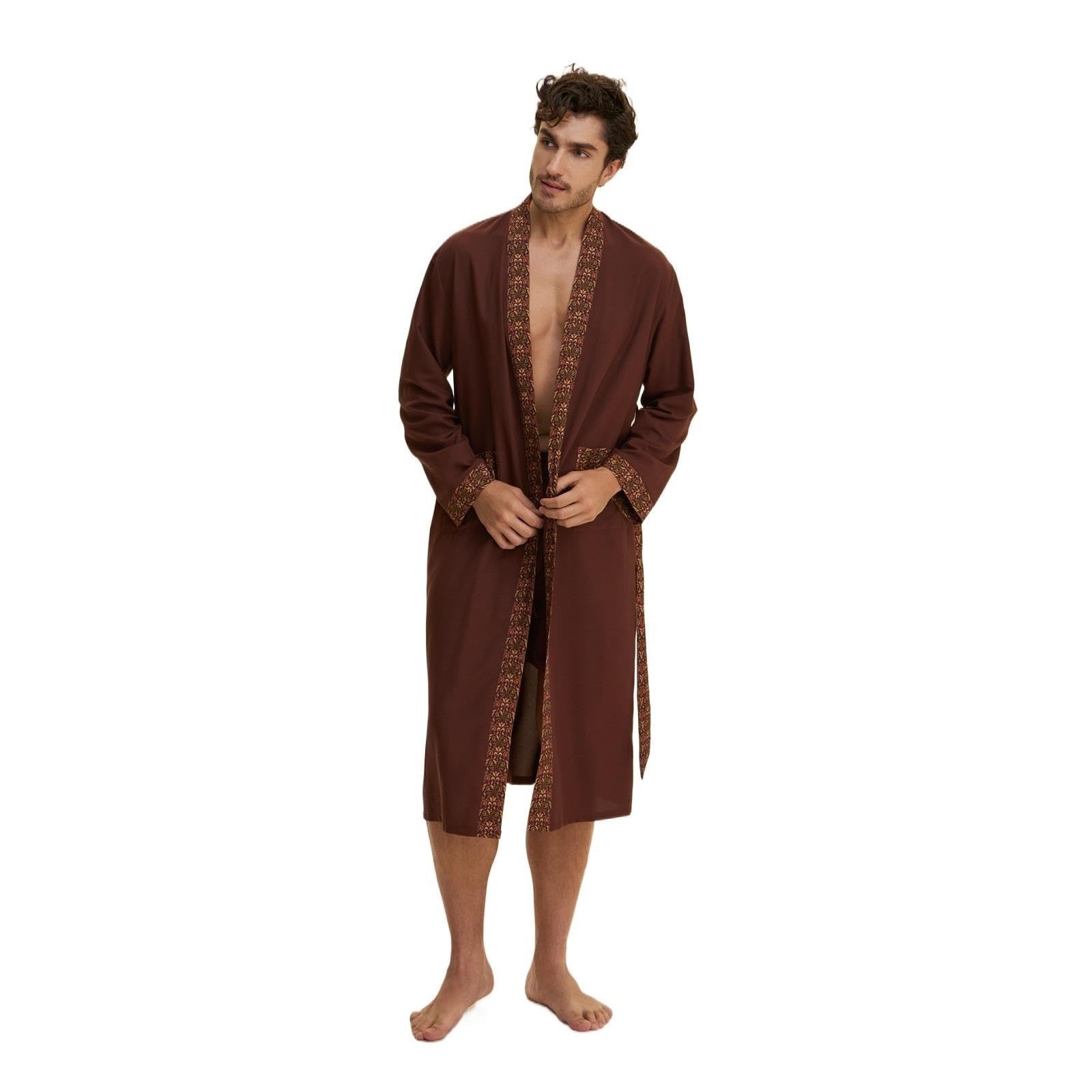 Vestaglia da uomo a maniche lunghe con finiture stampate geometriche