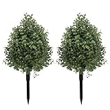 Bdor Künstlicher Buchsbaumkugel-Formschnitt mit Pfahl, 55,9 cm hoch, künstliche Grünpflanzen, 2 Stück, für den Außenbereich, Rasen, Garten und Pflanzgefäß-Dekoration