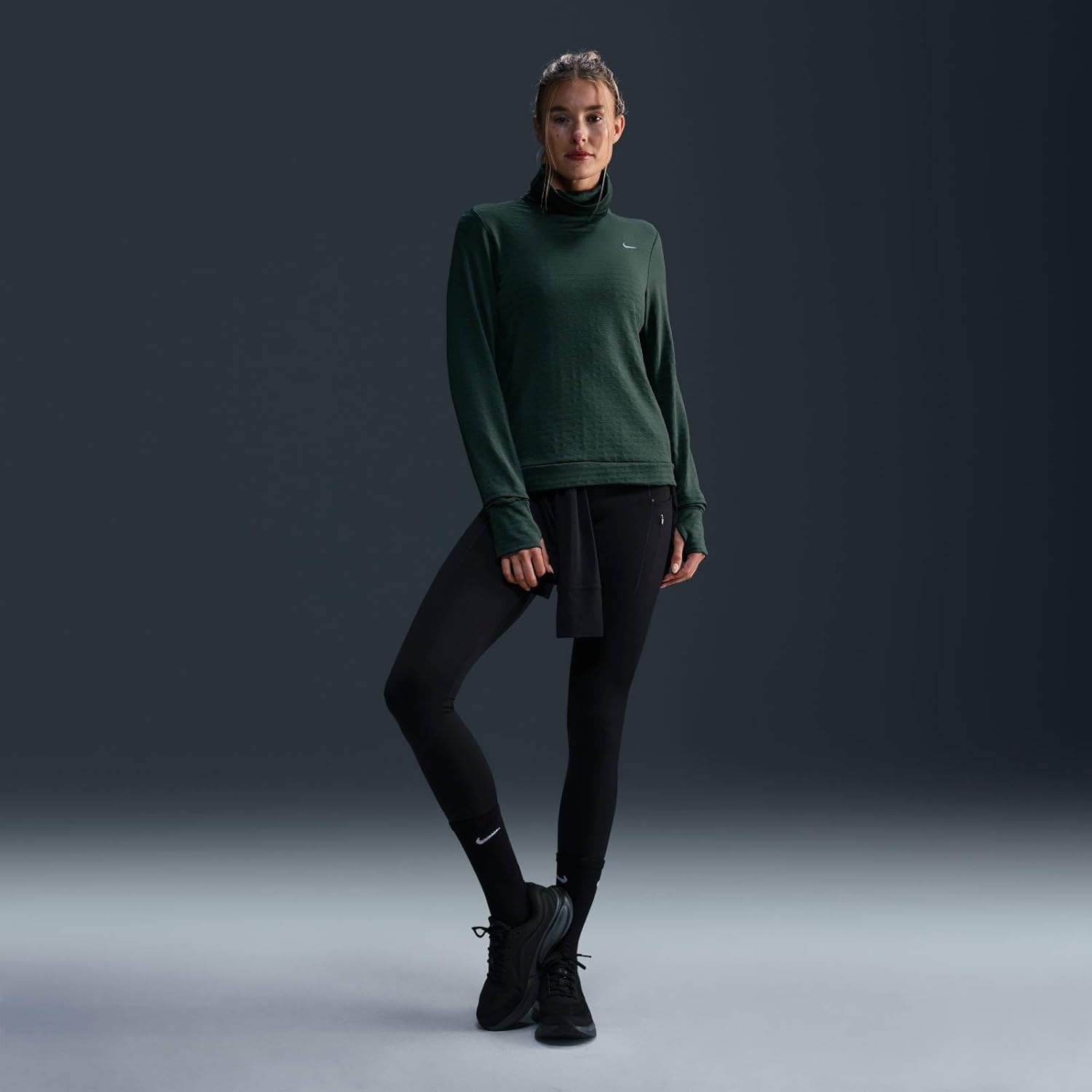 Women's Therma-FIT Element Swift Turtleneck Running Top (338 - Vintage Green/Reflective Silver) - Image 4