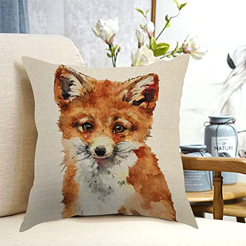 Hysing Bay Fox Throw Pillow Covers 18 X 18 Inch,Watercolour Fox Cute Fox Linen Square Pillow Cases Decorative Cushion Cover For Sofa Bedroom Living Room #TOP1