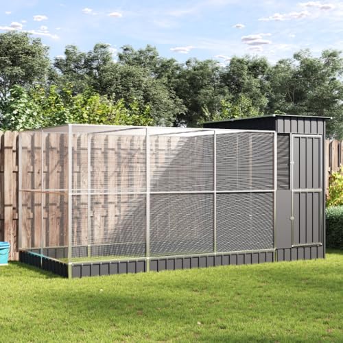 Hommdiy Voliere mit Erweiterung,Silbern Stahl, Vogelkäfig mit abschließbarer Flügeltür, Vogelvoliere...