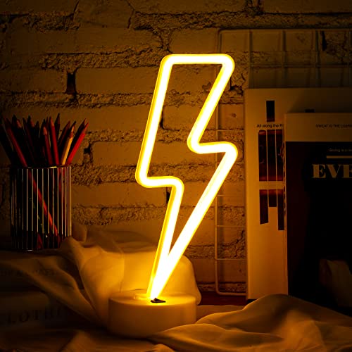 Image of Sieral 3 Pcs Lightning Bolt Neon Signs Lightning Neon Lights with Base LED Sign USB or Battery Operated for Teen Girls Gift Christmas Birthday Wedding Party Decor(Warm White, Blue, Pink)