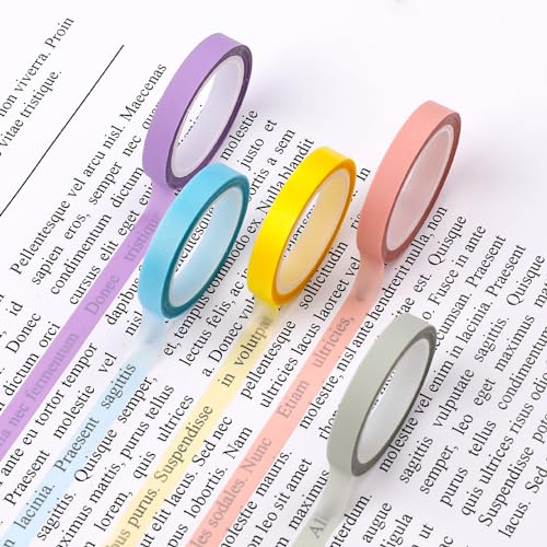 5 Rolls Highlighter Tape Colored Transparent Marking Sticker Removable Fluorescent Neon Tape Annotation Supplies for Teachers Students Reading Home Office, 0.23inch X 16ft