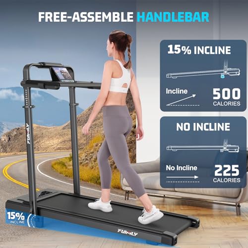 FUNMILY Upgrade Walking Pad Treadmill with 12% Incline & Handle Bar, 3.5HP Foldable Treadmills for Home Small, Under Desk Compact Walking Pad 400+lb Capacity, Shock Absorption — view 2