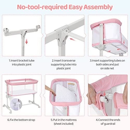 Ezebaby Baby Bassinet With Wheels, Bedside Bassinet Co Sleeper Crib For Newborn Baby Infants With All Mesh Sides And Adjustable 7 Heights, Mattress & Sheet Included #TOP6