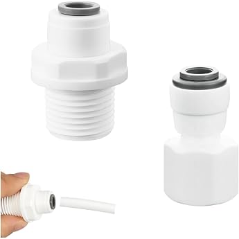 Water Filter Quick Connectors Push In Quick Connector 1/4 Inch RO Water Straight Pipe Fitting to 3/8 Inch Female/Male Thread Water Connection Adapter for Water Purifier Osmosis Reverse Osmosis Systems Pack of 2