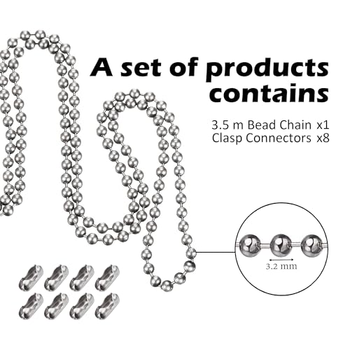 Image of HESSION Pull Chain Extension for Ceiling Fans and Light Fixture Ceiling Fan Pull Chain 137 Inch Long Stainless Steel Bead Chain With 8 Matching Connectors Silver