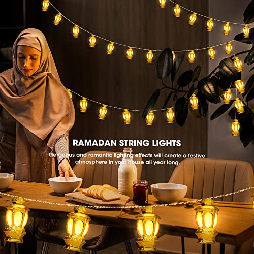 AceList 40 LED Eid Ramadan Decorations Lantern String Light, 19.69Ft with USB and Battery Power, 2 Modes for Islamic Home Decor on Walls, Tables, Backdrops, Trees(Warm Yellow) - Image 5